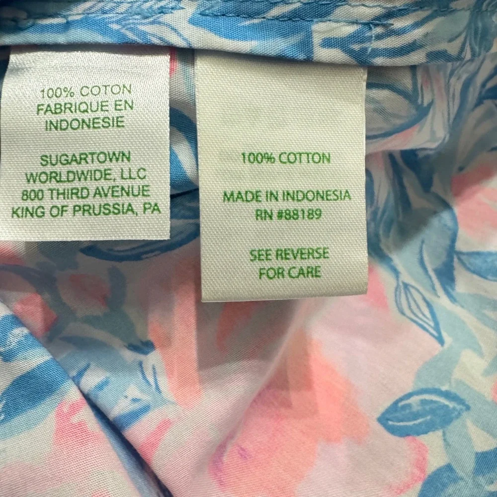 Lilly Pulitzer Ivee Top XS Bondi Blue Pink My Little Peony New‎ Floral V-Neck